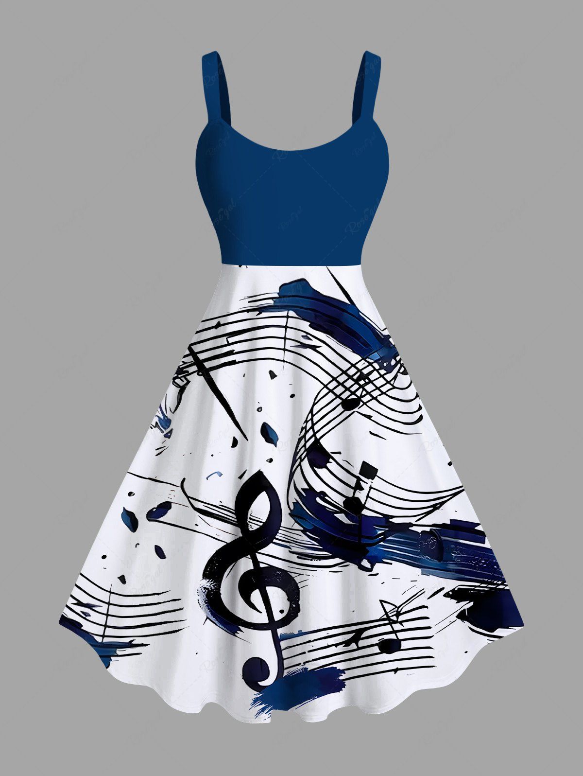 Robe débardeur hawaïenne grande taille à imprimé notation musicale Bleu XXS