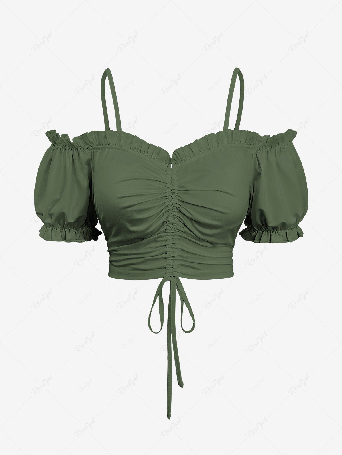 Chic Plus Size Cinched Ruched Ruffles Cold Shoulder Cami Top  