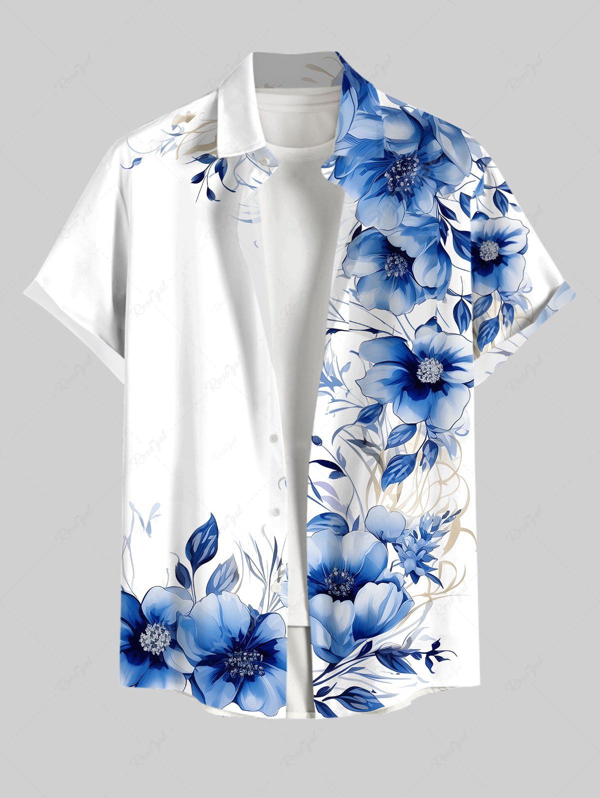 Chemise hawaïenne grande taille à imprimé fleurs et feuilles, avec poches et boutons, pour homme Blanc 2XL