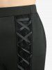 Ruched Solid Top and Skull Fishnet Mesh Lace Up Ruffles Flare Pants Plus Size Outfit -  