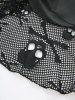 Ruched Solid Top and Skull Fishnet Mesh Lace Up Ruffles Flare Pants Plus Size Outfit -  