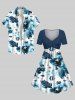 Tenue de plage hawaïenne assortie grande taille à imprimé tortue, crabe, poisson et créature marine pour couples - Bleu profond 