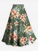 Tenue de plage hawaïenne assortie grande taille à imprimé feuilles tropicales et fleurs pour couples - Vert 