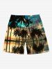 Plus Size Coconut Tree Seascape Print Hawaii Beach Shorts For Men -  