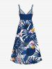 Robe camisole hawaïenne à imprimé feuilles tropicales et fleurs grande taille - Bleu XXS