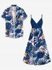 Robe camisole hawaïenne à imprimé feuilles tropicales et fleurs grande taille - Bleu XXS