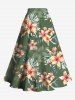 Plus Size Flowers Tropical Leaf Print Split Hawaii Skirt -  