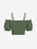 Plus Size Cinched Ruched Ruffles Cold Shoulder Cami Top -  