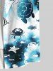 Plus Size Turtle Crab Fish Sea Creature Pritn Buttons Pocket Hawaii Shirt For Men -  