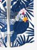 Plus Size Tropical Leaf Flowers Print Buttons Pocket Hawaii Shirt For Men -  