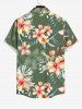 Plus Size Flowers Tropical Leaf Print Buttons Pocket Hawaii Shirt For Men -  