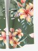 Plus Size Flowers Tropical Leaf Print Buttons Pocket Hawaii Shirt For Men -  
