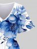 Robe mi-longue hawaïenne fendue à imprimé fleurs et feuilles grande taille - Bleu 6X