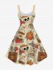 Plus Size Skull Flower Pumpkin Mask Print Halloween Costume A Line Tank Dress -  