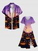 Plus Size Pumpkin Lantern Bat Galaxy Print Halloween Costume Split Pocket A Line Midi Dress -  