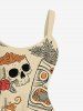 Plus Size Skull Flower Pumpkin Mask Print Halloween Costume A Line Tank Dress -  