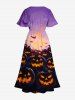 Plus Size Pumpkin Lantern Bat Galaxy Print Halloween Costume Split Pocket A Line Midi Dress -  
