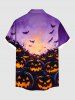 Chemise grande taille à imprimé citrouille, lanterne, chauve-souris, galaxie, Halloween, boutonnée et poche pour homme - Violet clair 4XL