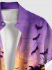 Chemise grande taille à imprimé citrouille, lanterne, chauve-souris, galaxie, Halloween, boutonnée et poche pour homme - Violet clair 5XL