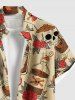 Chemise grande taille à imprimé tête de mort, fleur, citrouille, masque, Halloween, boutonnée, poche, pour homme - café lumière M
