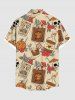 Chemise grande taille à imprimé tête de mort, fleur, citrouille, masque, Halloween, boutonnée, poche, pour homme - café lumière 3XL