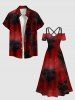 Plus Size Tie Dye Ombre Rose Flower Print Halloween Costume Cold Shoulder Crisscross A Line Maxi Dress -  