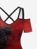 Plus Size Tie Dye Ombre Rose Flower Print Halloween Costume Cold Shoulder Crisscross A Line Maxi Dress -  
