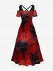 Plus Size Tie Dye Ombre Rose Flower Print Halloween Costume Cold Shoulder Crisscross A Line Maxi Dress -  