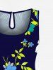 Combinaison hawaïenne grande taille à imprimé floral, feuilles et branches, avec cordon de serrage et poches - Bleu profond L