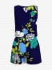 Combinaison hawaïenne grande taille à imprimé floral, feuilles et branches, avec cordon de serrage et poches - Bleu profond L