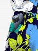 Combinaison hawaïenne grande taille à imprimé floral, feuilles et branches, avec cordon de serrage et poches - Bleu profond 1X