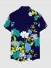 Plus Size Flower Leaf Branch Print Hawaii Button Pocket Shirt For Men -  