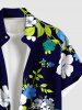 Plus Size Flower Leaf Branch Print Hawaii Button Pocket Shirt For Men -  