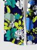 Plus Size Flower Leaf Branch Print Hawaii Button Pocket Shirt For Men -  