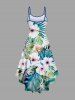 Plus Size Tropical Leaf Flowers Print High Low Hawaii Cami Dress -  