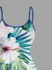 Plus Size Tropical Leaf Flowers Print High Low Hawaii Cami Dress -  