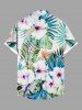 Plus Size Tropical Leaf Flowers Print Buttons Pocket Hawaii Shirt For Men -  
