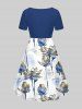 Robe trapèze cintrée hawaïenne grande taille à imprimé fleur de lotus - Bleu L