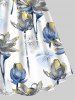 Robe trapèze cintrée hawaïenne grande taille à imprimé fleur de lotus - Bleu L