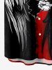 Plus Size Ink Painting Skull Ripped Two Tone Feather Wings Print Halloween Button Pocket Shirt For Men -  