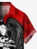 Plus Size Ink Painting Skull Ripped Two Tone Feather Wings Print Halloween Button Pocket Shirt For Men -  