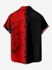 Plus Size Ink Painting Skull Ripped Two Tone Feather Wings Print Halloween Button Pocket Shirt For Men -  