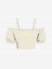 Plus Size Cold Shoulder Puff Sleeve Solid Cinched Top -  