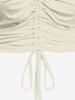 Plus Size Cold Shoulder Puff Sleeve Solid Cinched Top -  