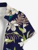 Plus Size Tropical Leaf Plant Hibiscus Flower Print Hawaii Button Pocket Shirt For Men -  