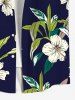 Plus Size Tropical Leaf Plant Hibiscus Flower Print Hawaii Button Pocket Shirt For Men -  