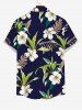 Plus Size Tropical Leaf Plant Hibiscus Flower Print Hawaii Button Pocket Shirt For Men -  