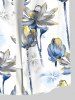 Plus Size Lotus Flower Print Hawaii Button Pocket Shirt For Men -  