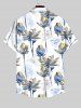 Plus Size Lotus Flower Print Hawaii Button Pocket Shirt For Men -  