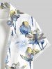 Chemise hawaïenne grande taille à imprimé fleur de lotus et poches boutonnées pour homme - Blanc XL